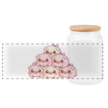 Cuddly piggy pyramid - Panoramic Cookie Jar with Wooden Lid - white - Front