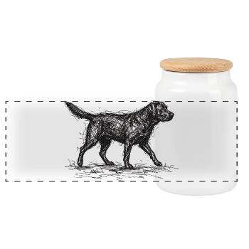Labrador Sketch – Minimalistisches Hund Design - Panorama Keksdose mit Holzdeckel - Weiß - Vorne