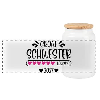 Große Schwester 2027 loading - Panorama Keksdose mit Holzdeckel - Weiß - Vorne