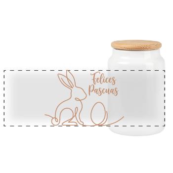 Felices Pascuas, Süßes Hasen Oster Shirt, Tasse - Panorama Keksdose mit Holzdeckel - Weiß - Vorne