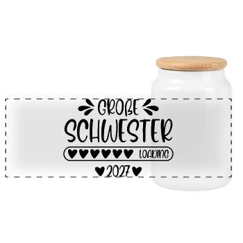 Große Schwester 2027 loading - Panorama Keksdose mit Holzdeckel - Weiß - Vorne