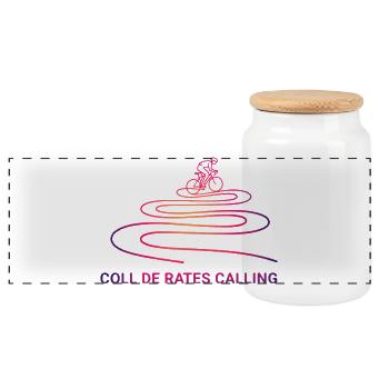 Coll de Rates Calling Cyclist Line Art - Panoramic Cookie Jar with Wooden Lid - white - Front