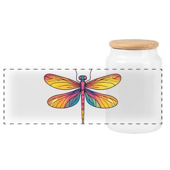 Rainbow Dragonfly Wings - Panoramic Cookie Jar with Wooden Lid - white - Front