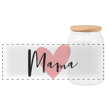 Mama mit Herz – Liebevolles Textdesign - Panorama Keksdose mit Holzdeckel - Weiß - Vorne