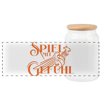 Spiel mit Gefühl - Gitarre Motto für Gitarristen - Panorama Keksdose mit Holzdeckel - Weiß - Vorne