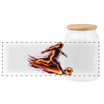 Soccer Player Energy Sport Design - Panoramic Cookie Jar with Wooden Lid - white - Front