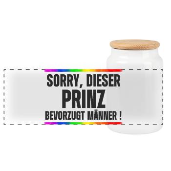 Prinz liebt Männer – Gay Pride, CSD Design Spruch - Panorama Keksdose mit Holzdeckel - Weiß - Vorne