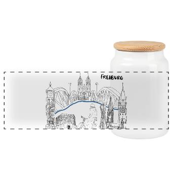 Freiburg Skyline  - Panorama Keksdose mit Holzdeckel - Weiß - Vorne