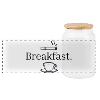 Breakfast Coffee Minimal Aesthetic Shirt - Panoramic Cookie Jar with Wooden Lid - white - Front