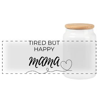 Mom tired - Panoramic Cookie Jar with Wooden Lid - white - Front