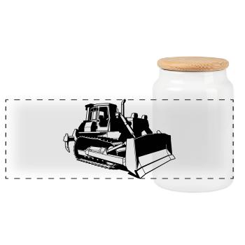 Bulldozer - Panoramic Cookie Jar with Wooden Lid - white - Front