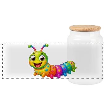 Colorful Caterpillar Cartoon Funny Animal - Panoramic Cookie Jar with Wooden Lid - white - Front
