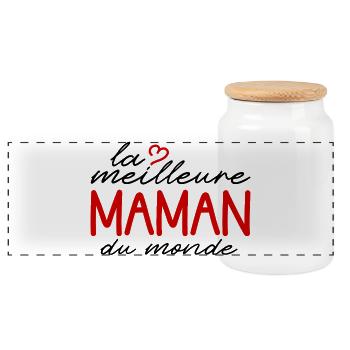 MAMAN Coeur Rouge Logo Lettré - Boîte à biscuits avec couvercle en bois - blanc - Devant