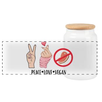 Peace Love Vegan - Panorama Keksdose mit Holzdeckel - Weiß - Vorne