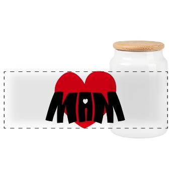 Mom Red Heart - Panoramic Cookie Jar with Wooden Lid - white - Front
