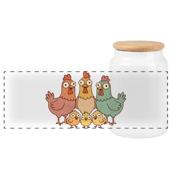 Chicken family - Panoramic Cookie Jar with Wooden Lid - white - Front