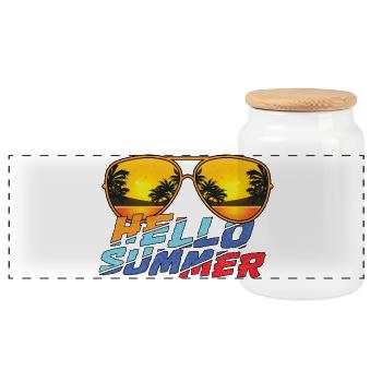 Bonjour les lunettes de soleil d’été Vibes - Boîte à biscuits avec couvercle en bois - blanc - Devant