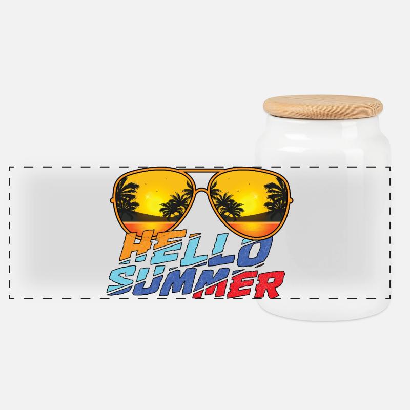 Hello Summer Sunglasses Vibes - Panoramic Cookie Jar with Wooden Lid - white