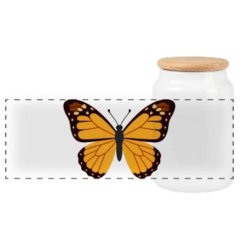 Orange Monarch Wings - Panoramic Cookie Jar with Wooden Lid - white - Front