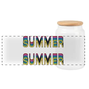 Sommer Regenbogen Schrift - Panorama Keksdose mit Holzdeckel - Weiß - Vorne