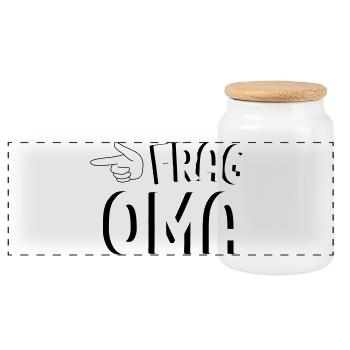Frag Oma! Lustiges Familien Spruch Design - Panorama Keksdose mit Holzdeckel - Weiß - Vorne