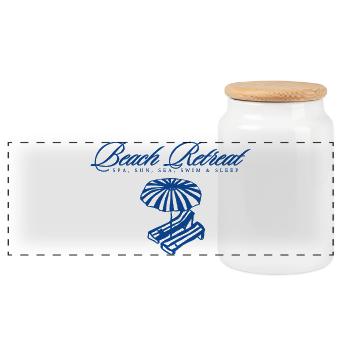Strand Retreat Logo mit Sonnenschirm - Panorama Keksdose mit Holzdeckel - Weiß - Vorne