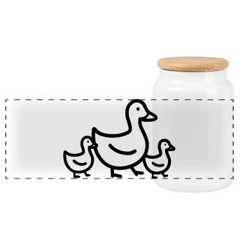 Duck Family - Panoramic Cookie Jar with Wooden Lid - white - Front
