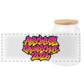 Grundschule Abschluss 2026 Graffiti - Panorama Keksdose mit Holzdeckel - Weiß - Vorne