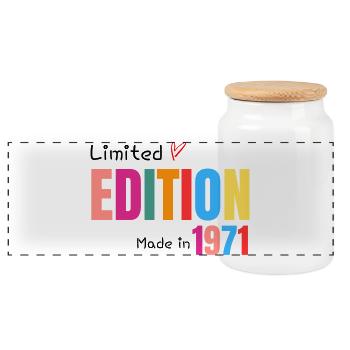 Limited edition Made in 1971 - Panoramic Cookie Jar with Wooden Lid - white - Front