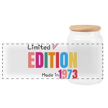 Limitierte Auflage Hergestellt 1973 - Panorama Keksdose mit Holzdeckel - Weiß - Vorne