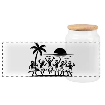 Holiday Party Beach Team - Panoramic Cookie Jar with Wooden Lid - white - Front