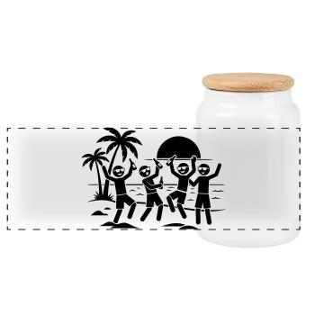 Beach Holiday Party - Panoramic Cookie Jar with Wooden Lid - white - Front
