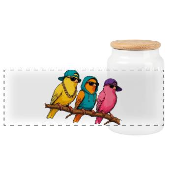 Hip Hop Canaries avec des lunettes de soleil dessin animé - Boîte à biscuits avec couvercle en bois - blanc - Devant