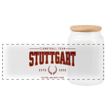 Flunkyball Profi Team Stuttgart Vintage Shirt - Panorama Keksdose mit Holzdeckel - Weiß - Vorne