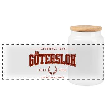 Flunkyball Profi Team Gütersloh Vintage Shirt - Panorama Keksdose mit Holzdeckel - Weiß - Vorne