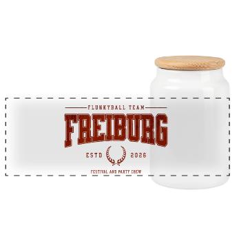 Flunkyball Profi Team Freiburg Vintage Shirt - Panorama Keksdose mit Holzdeckel - Weiß - Vorne