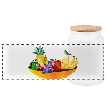 Geometrisches Obst Stillleben –  Früchte Schale - Panorama Keksdose mit Holzdeckel - Weiß - Vorne