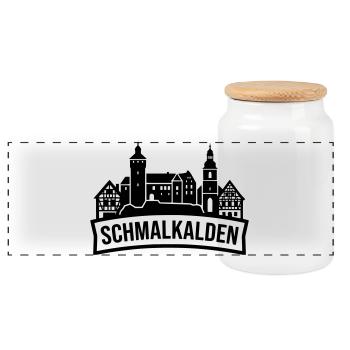 Schmalkalden Silhouette Wahrzeichen - Panorama Keksdose mit Holzdeckel - Weiß - Vorne