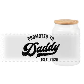 Promoted to Daddy 2026 – Papa - Panoramic Cookie Jar with Wooden Lid - white - Front