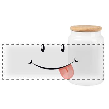 Laughing face with tongue outstretched. - Panoramic Cookie Jar with Wooden Lid - white - Front