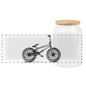 BMX-Fahrrad - Illustration - Panorama Keksdose mit Holzdeckel - Weiß - Vorne