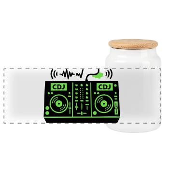 DJ Mixer Mischpult Techno Festival Raver - Panoramic Cookie Jar with Wooden Lid - white - Front