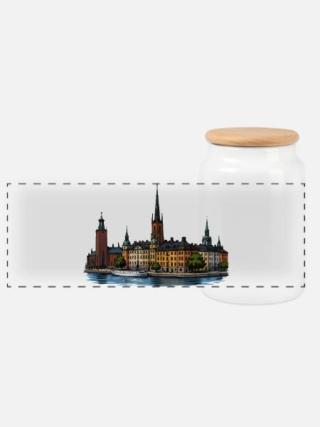 Stadt Stockholm Schweden - Panorama Keksdose mit Holzdeckel - Weiß