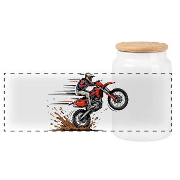 Motocross Sprung im Schlamm - Panorama Keksdose mit Holzdeckel - Weiß - Vorne