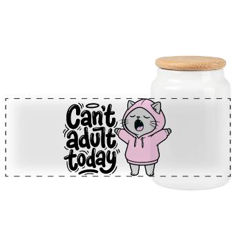  Can't adult today - Katze im Hoodie - Panorama Keksdose mit Holzdeckel - Weiß - Vorne