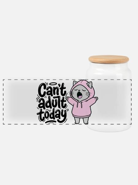 Can't adult today - Katze im Hoodie - Panorama Keksdose mit Holzdeckel - Weiß
