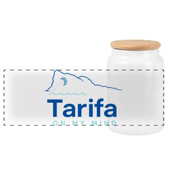 Tarifa On My Mind, Kitesurfing Andalucia Coast - Panoramic Cookie Jar with Wooden Lid - white - Front