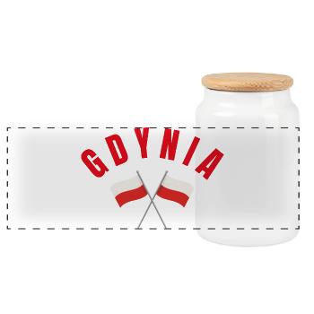 Gdynia Polish Flags - Panoramic Cookie Jar with Wooden Lid - white - Front