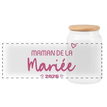 Mariage 2026 - Maman de la Mariée française - Boîte à biscuits avec couvercle en bois - blanc - Devant