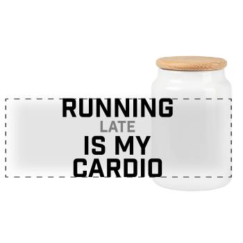 Courir en retard, c’est mon cardio qui le dit - Boîte à biscuits avec couvercle en bois - blanc - Devant